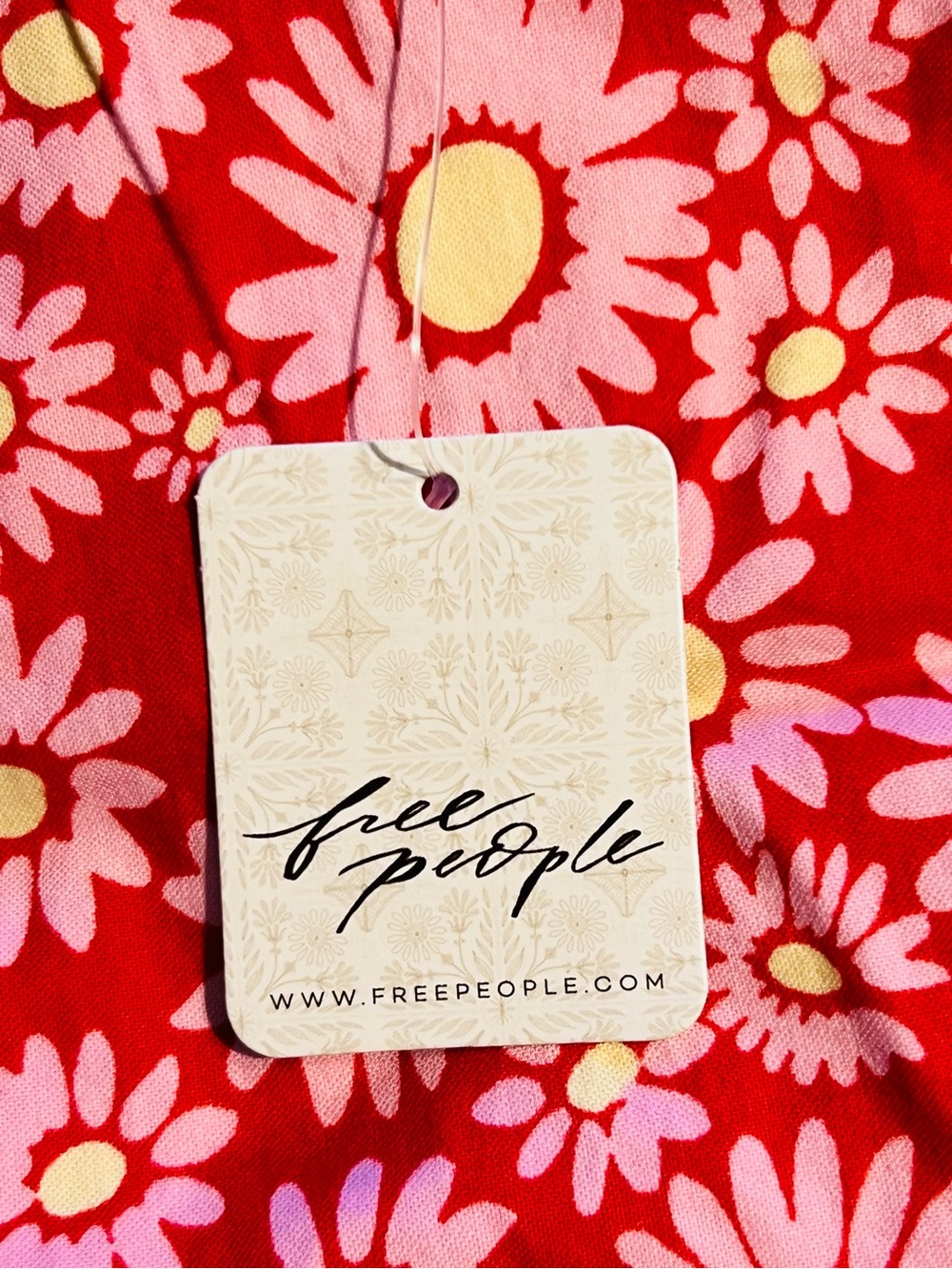 🍅🌼FREE PEOPLE Lucinda Midi Sundress Tomato Daisy Bright Red Floral Lace-Up XL - Picture 12 of 16